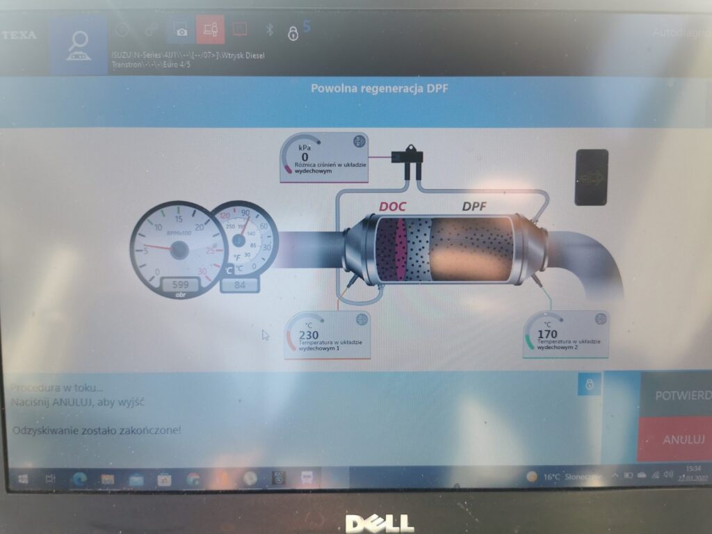 regeneracja dpf ekran
